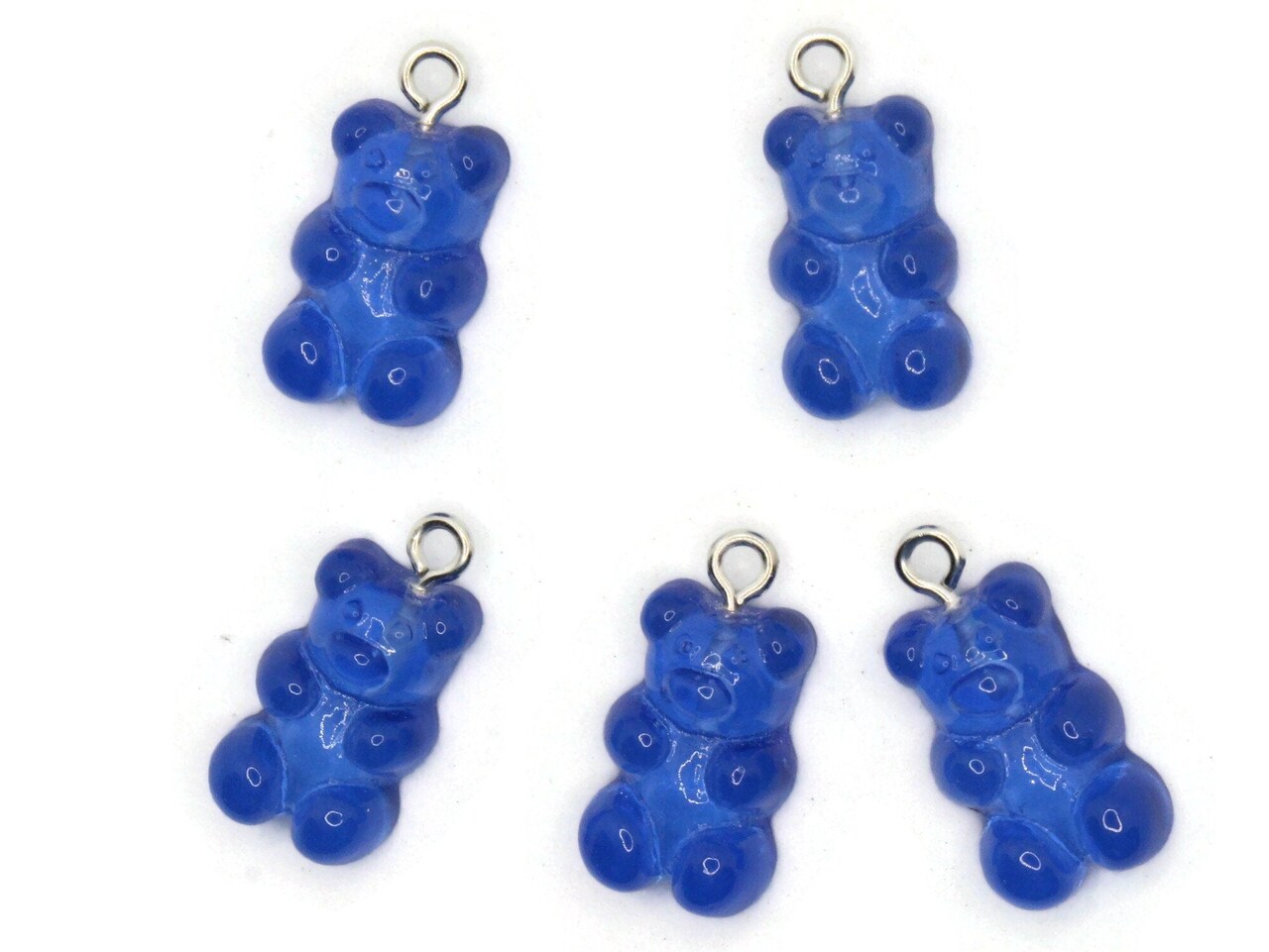 5 20mm Royal Blue Gummy Bear Charms - Resin Pendants with Platinum Colored Loops